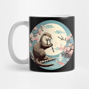 Aquatic Animal Vintage Sunset Art Floral Japanese Otter Mug